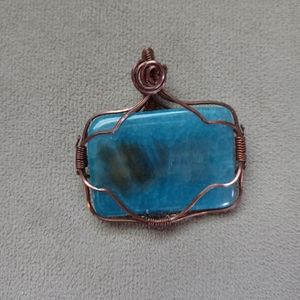 Antique copper wrapped blue fire agate pendant
